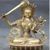 WBY---607 9 Chinese Buddhism Bronze Carving Manjushri Buddha Goddess Hold Sword Statue206i