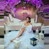 2024 Plus Size Wedding Dresses Bridal Gown Boho Tulle Sweep Train Beaded Crystal A Line Custom Made Side Slit Off the Shoulder Long Sleeves Beach vestido de novia