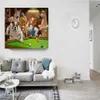 Chiens jouant au billard peinture à l'huile HD impressions sur toile décoration de la maison salon chambre mur photos Art peinture No Frame201u