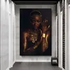 African Woman Plakaty i drukowanie czarnych i złotych kobiet Malarstwo olejne na ścianie Modern Art Canvas Picture do salonu cuadros288L