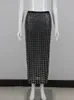 Ailigou Summer Womens Mesh Black Sparkling Diamond Decorative Sexig Tight Long Half Kirt 240306