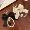 Keychains Shining U Black Bowknot Pearl Keychain Car Key Pendant Bag Accessory Gift for Women