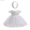 Girl's Dresses New Baby Girl Dress with Hat White Lace Christening Baptism Gown Infant 1 Year Birthday Princess Outfit for Formal 0-24M L240311