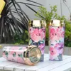 Water Bottles Double-layer Thickened Coffee Cup Card Insert Flower 16oz Plastic Insulated Portable Travel Out