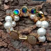 Yygem 2 strängar White Round Sea Shell Pearl Blue Murano Glass Gold Plated Charm Armband 8 Girl Gift 240305