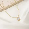 Anhänger-Halsketten GD Custom Damen Modeschmuck vergoldete Kristallquadrat-Wassertropfen zierliche weiße Halskette aus Edelstahl