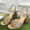 Designer -Elegant Women Sandals Shoes Glitter Leather Pink Gold Black Pumps Heels Lady Sandalias EU35-43