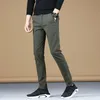 Outono inverno calças casuais dos homens negócios em linha reta grosso estiramento roupas de marca masculina verde preto cinza 240314
