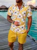 Män sommaruppsättningar tryck LAPEL Kort ärm Casual Shirt Beach Shorts Streetwear Vacation Hawaiian Suits Cothing 240227