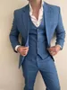 남자 정장 남성 고품질 슬림 핏 블루 3 피스 비즈니스 파티 맞춤형 웨딩 신랑 턱받이 블레이저 Hombre 의상 homme