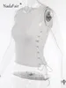 Zbiorniki damskie Nadafair Chic o Neck Tank Top Top Letni Bandage Bandage podzielony chude białe koszule Y2K Casual Streetwear 2024