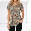 女性のTシャツヴィンテージTシャツストライプ3Dプリント女性Tシャツ夏短sleハラジュク格子縞のパターンハラジュクプルオーバーストリートガール衣類L24312 L24312