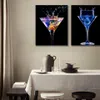 Blauw Licht Wijnglas Canvas Poster Bar Keuken Decoratie Schilderen Moderne Home Decor Art Foto Eetkamer Decoratie1236L