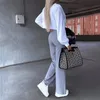 2024 fall spring Women Two Piece Set Office Simple Solid Lapel Long Sleeve white Shirt Top gray Pants blazer elegant Y2K 240321