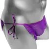 Calzoncillos transparentes y finos para hombre, bragas Sissy atadas a cada lado, ropa interior breve, lencería sexy con volantes