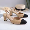2024 vestido canal sapatos designer de luxo moda chunky salto slingbacks sandálias para mulheres ballet flat barco sapato sola de damasco francês baixo plana couro genuíno