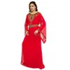 Etnische kleding Rode Kaftan Farasha Jalabiya Abaya Islam Effen handgeborduurde exotische danskledingjurken