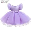 Girl's Dresses New childrens first birthday princess birthday party dress Sequin bubble sleeve lace mesh fluffy dress communion dinner dress L240317
