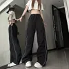 QWeek Y2K Sweatpant Korean Streetwear Techwear Parachute Cargo Pants Harajuku Track Training szerokie spodnie nogi 240304