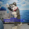 Trajes de mascote longo pele peludo cinza lobo husky cão fursuit mascote traje adulto personagem de desenho animado exposição comercial aniversário de negócios zx662