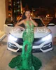 Sparkly Emerald Green Long Prom Dormal Dresses For Women Luxury Diamond Velvet Black Girl Evening Birdag Gala Gown 2024