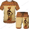 Man Zomer Korte Mouw Afrika Print TeesShortsSuits Folkcustom T-shirt Shorts Trainingspak Set Afrikaanse Kleding voor Mannen 002 240228