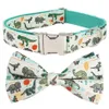dinosaur leash set with bow tie for big and small dog cotton fabric collar rose gold metal buckle Y2005152903