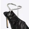 2024 New Style Women Dress Shoes Sheepeskin Leather Shiletto High High Cheels Type Toe Toe مدبب أصابع القدمين نصف حزام ماس زفاف مطوي مرة أخرى على الحجم الفردي 34-43