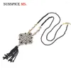 Colares de pingente Sunspicems Turco Completo Rhinesotne Colar Bead Chain Antigo Cor de Ouro Long Tassel Étnico Casamento Jóias Presente Nupcial