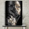 Obrazy 1PC African Black Gold Modern Woman Portret Portret Skandynawski płótno Drukuj obraz olejny plakat