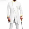 Mäns kostymer blazrar Vit lyx för män Slim Fit Prom Party Wedding Groomsmen Groom Suit Tuxedo 2st Fashion Cräkt Homme Blazer Pants 656