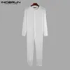 Mens Jumpsuit Pajamas Homewear Solid Color Long Sleeve Comfortable Sleepwear Button Leisure Men Rompers Nightwear S-5XL INCERUN 240227