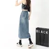 Skirts Vintage Blue High Waist Split Edge Denim Skirt Women's Super Soft Yarn Hip Elegant A- Line Mid-length