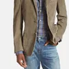 Men's Suits Blazer Khaki 2024 Fashion Embroidery Mesh Patchwork Lapel Long Sleeve Notch Single Breasted Pockets