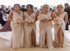 2019 деревенские платья подружки невесты с V-образным вырезом и рюшами по бокам, длинное шифоновое платье для подружки невесты, новейшее свадебное платье для гостей4128944