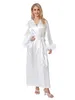 Women's Sleepwear Women Spa Night Robe Feather Patchwork Long Sleeve Lightweight Kimono Bathrobe For Soft Pajama Loungewear Nightwear