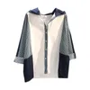 Kvinnor BLOUSES SOMMER 2024 Fashion Splice Stripe Hooded Women Shirt Loos