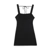 Casual Dresses Summer Dress Women Wide Strap Sexy Backless Party Night Short Gathered Straight Neckline Sleeveless Little Black