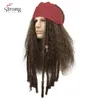 Strongbeauty Pirate Wig Cosplay Jack Sparrow Kaptan Peruk ve Tam Aksesuar Sentetik Saç 240312