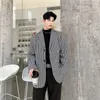 Ternos masculinos originais houndstooth xadrez homens blazer outerwear lado peito split buraco design casaco coreano chique streetwear sênior festa jaqueta top