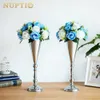 10 pièces de Table en métal argenté fleur de mariage trompette Vase 165 pouces Table décorative décoration de la maison fret gratuit 240306