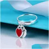 Band Rings 925 Sterling Sier Classic Luxury Double Hearts Ring With Blue Pink Red Enamle Heart Womens Party High Fashion For Women D Dhk9D