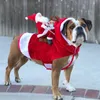 Boże Narodzenie psa Zabawny Święty Mikołaj Jazda na strojach wakacyjnych dla zwierząt domowych odzież 228o