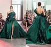 Elie Saab 2020 robes de soirée vert foncé une épaule arabe caftan haute fente formelle femmes robes de bal robes De Novia98795337413577