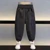 Calças de veludo cintura elástica sólida tornozelo comprimento calças 2024 primavera outono moda meninos crianças casual desportivo harem coreano
