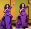 2021 Oprah Winfrey Middle East Celebrity Orskirt Suknie wieczorowe Dubaj Arabski styl Purple Half Sange Plus Size Formal Prom GOW1628648