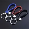 Keychains Lanyards Handwoven Braided Leather Keyring For Women Men Simple Universal Car Key Chain Accessories Couple Wrist Rope Keychain Gift ldd240312