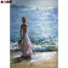 Hel Square Round Drill 5D DIY Diamond Målning Girleseaside Sunset 3D Embroidery Cross Stitch Mosaic Home Decor Hyy12561