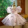 2024 Robes de fille de fleur pour les mariages enfants Bow Design fée princesse robe de bal enfants fête d'anniversaire vêtements bébé baptême 240306