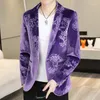 Erkek Suits Gentleman Velvet Blazer İnce Fit Sıradan Düğün İngiliz Tarzı Ruffian Yakışıklı İş İş Kişilik Moda Takım